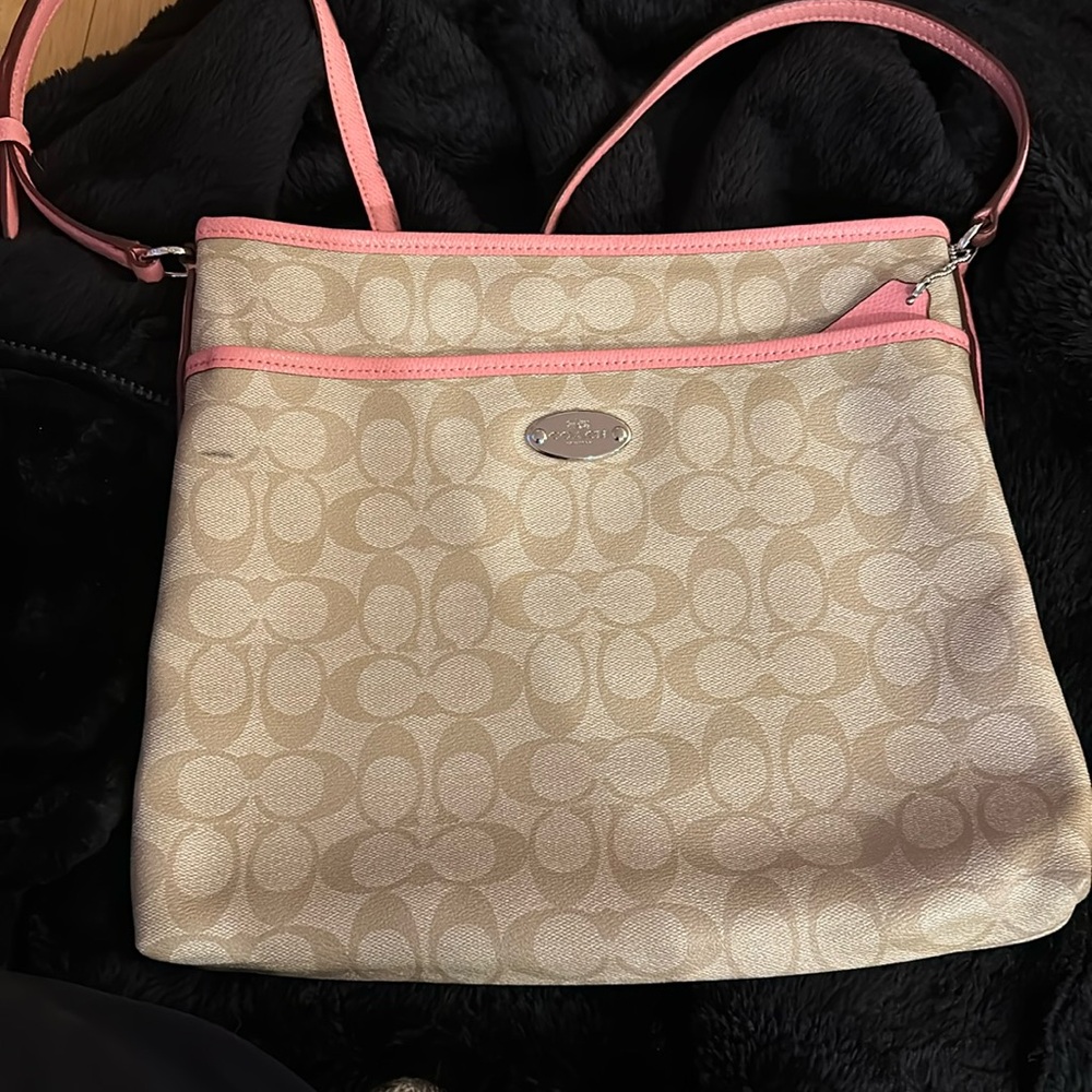 Coach pink and beige cross body
